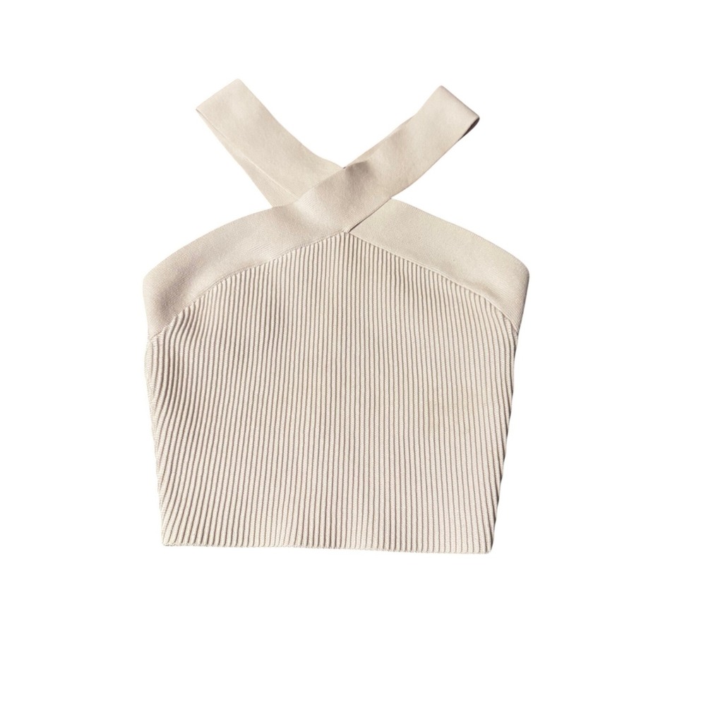 Babaton Sculpt Knit Criss Cross Tank Light Pink Ribbed Crop Top XS